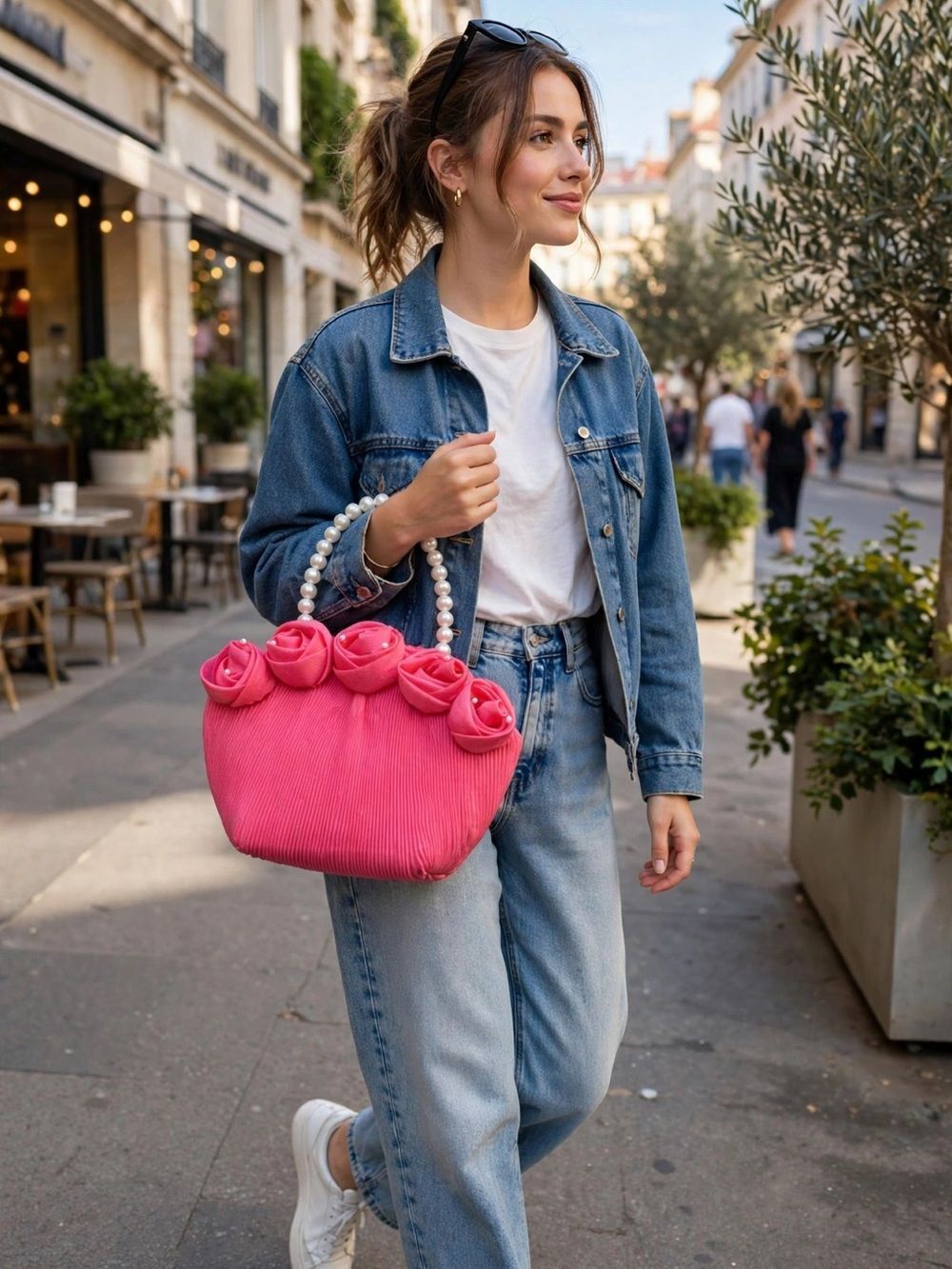 Pretty Pink Floral Pearl Bag